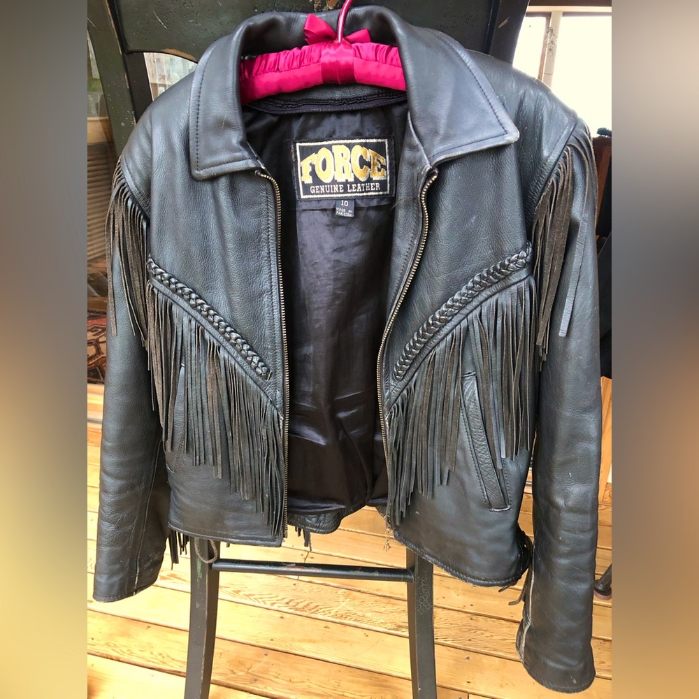 Women’s Fringed Leather Motorcycle Jacket by Force